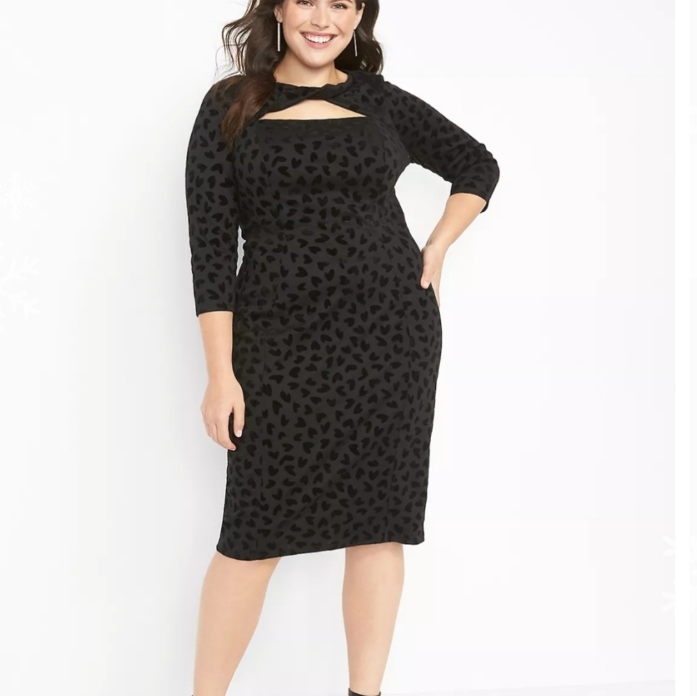 Lane Bryant NWT Twist-Neck Flocked Heart Bodycon Dress Size 14
